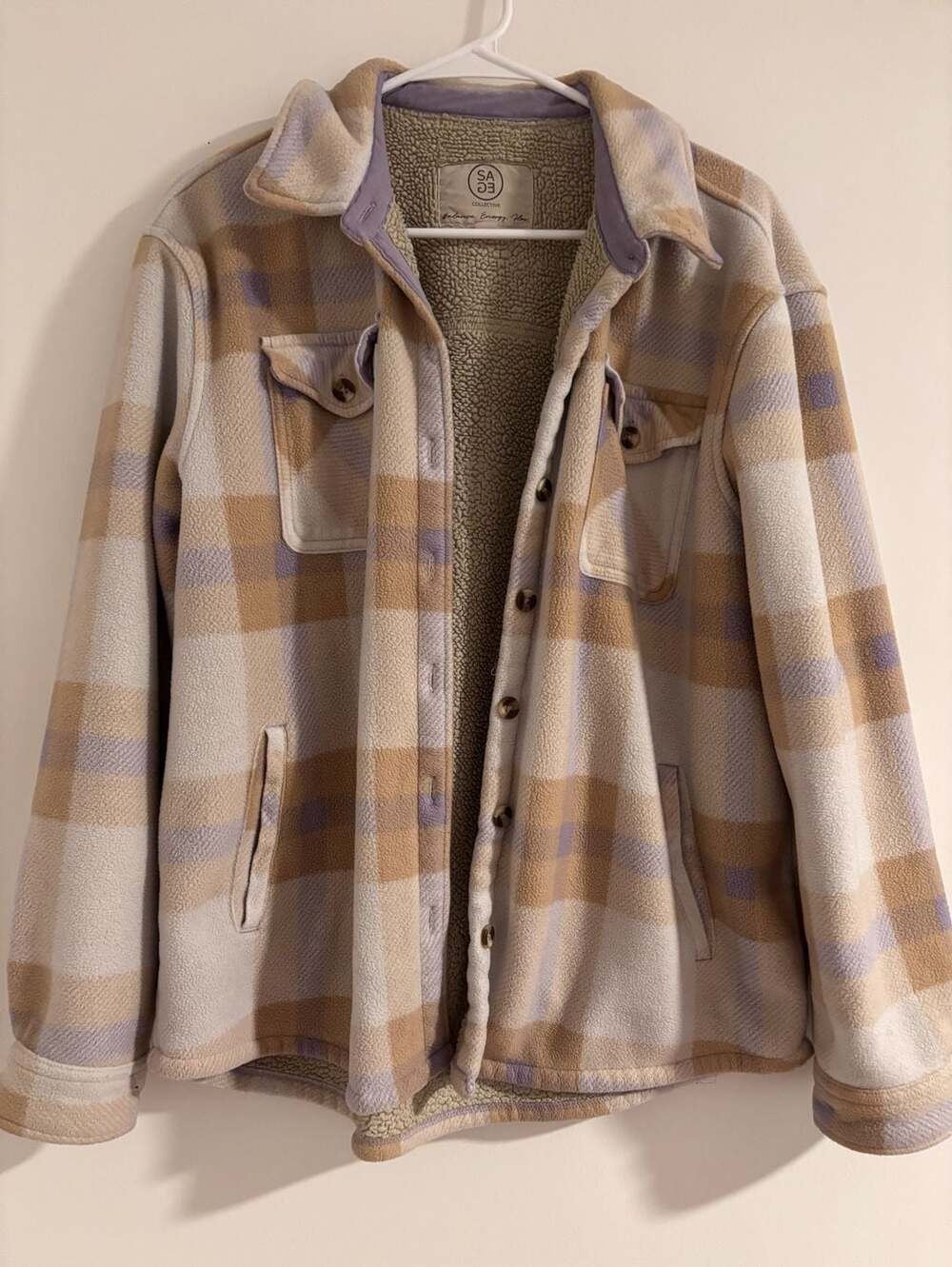 Sage Collective Women's Plush Plaid Sherpa Lined Shirt Jacket Shacket